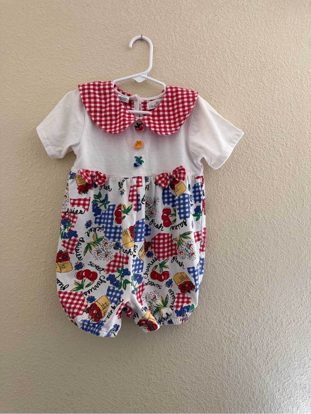 Classic Gingham Fruit Print One-Piece - Red & White